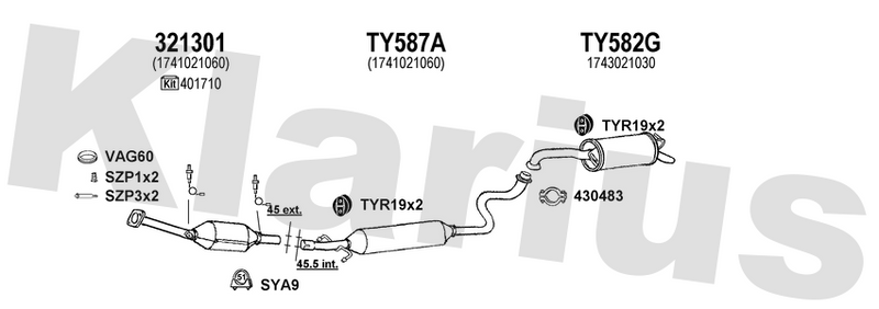 Klarius 321301 - Catalyst Type Approved Withpip  - Fits Toyota Yaris 1.3i