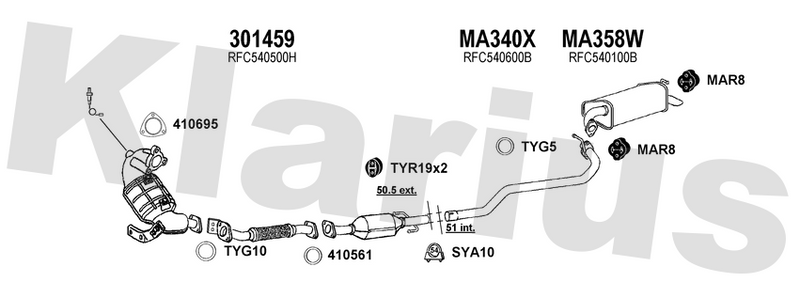 Klarius 301459 - Front Pipe For Cat  - Fits Mazda 6 2.0DiTD