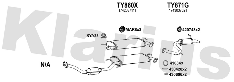 Klarius TY860X - Box With Centre Pipe  - Fits Toyota RAV4 2.0 D4-D
