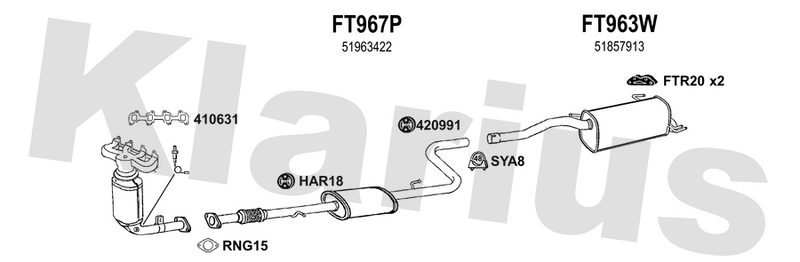 Klarius FT967P - Box With Centre Pipe  - Fits Fiat Doblo Cargo 1.4i