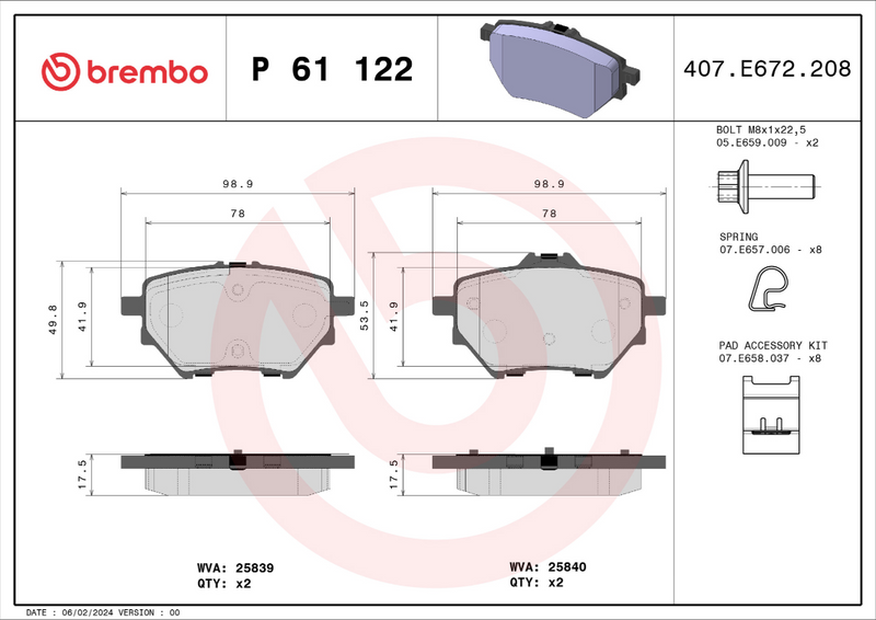 Brembo Brake Pad Set - P61122