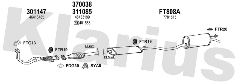 Klarius 301147 - Front Pipe For Cat  - Fits Fiat Punto 1.2i