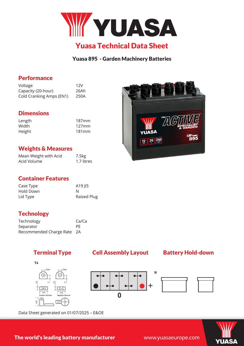 YBX Active Specialist & Garden Battery - 12V 26Ah 250A