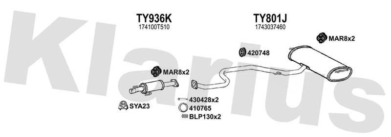Klarius TY936K - Box With Centre Pipe  - Fits Toyota Auris 1.8