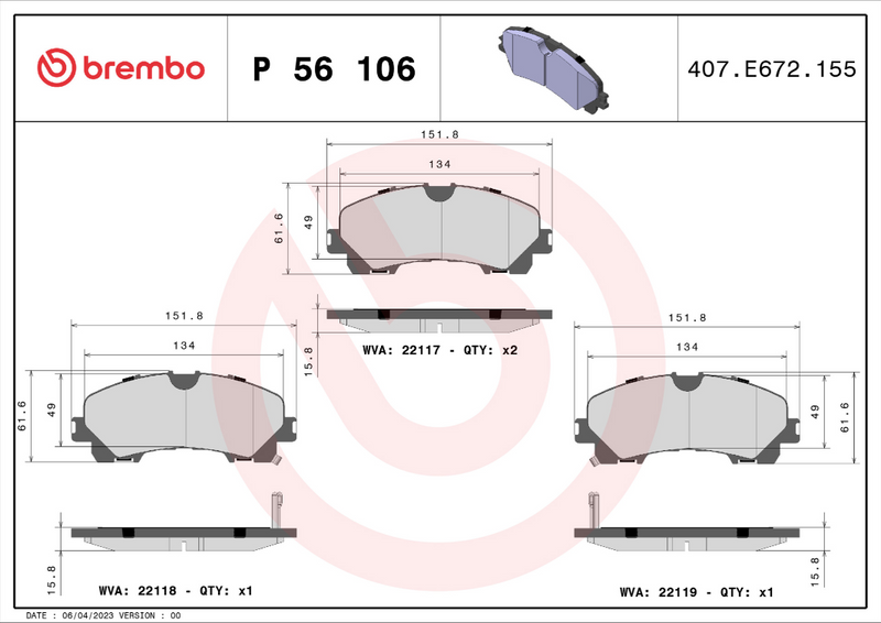 Brembo Brake Pad Set - P56106