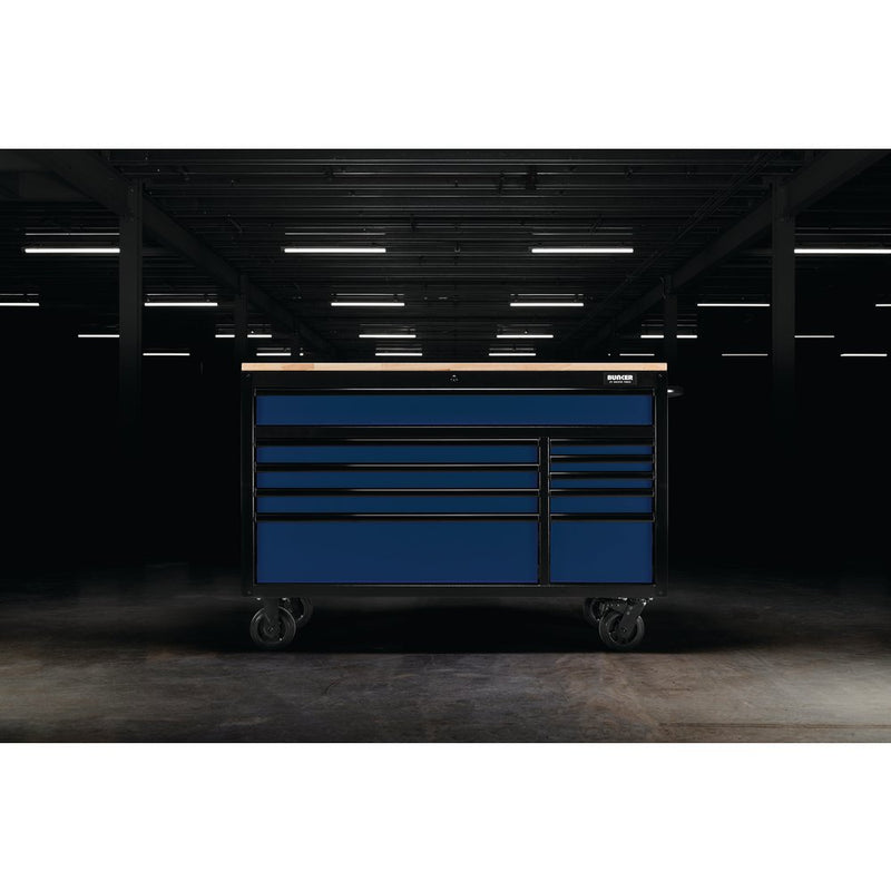 BUNKER Workbench Roller Tool Cabinet, 10 Drawer, 56", Blue
