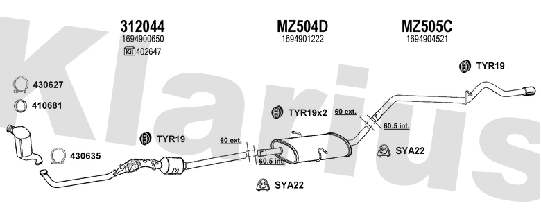Klarius 312044 - Catalyst Type Approved  - Fits Mercedes A160 2.0CDi
