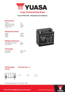 Yuasa 12V Maintenance Free VRLA Motorbike Battery - YTX14L-BS(CP) - 4 Year Warranty