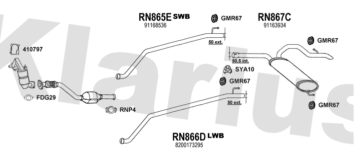 Klarius RN865E - Centre Pipe  - Fits Opel Vivaro 1.9Di,1.9DTi