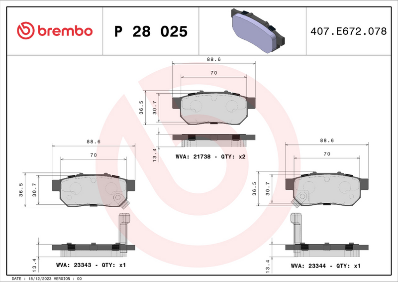 Brembo Brake Pad Set - P28025