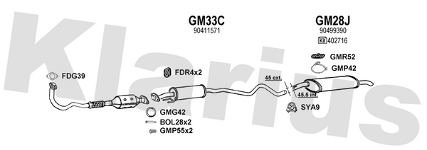 Klarius GM33C - Box With Centre Pipe  - Fits Opel Astra F 1.7DTi
