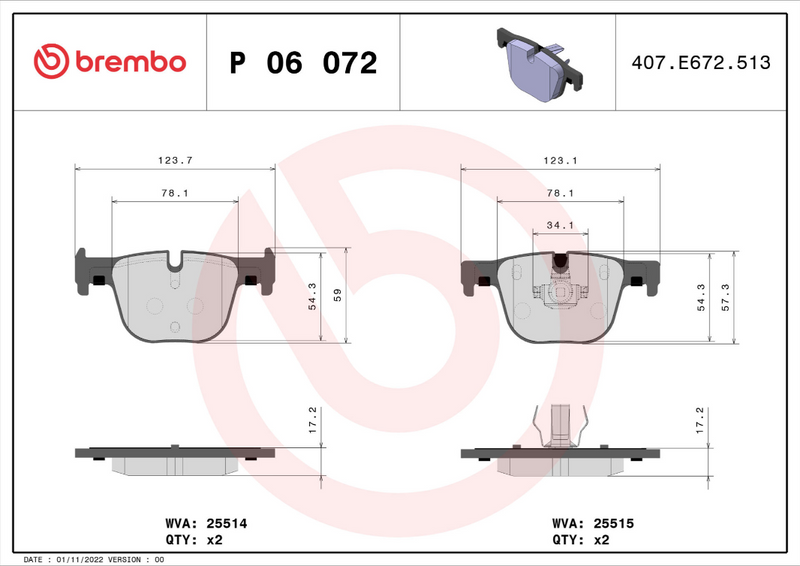 Brembo Brake Pad Set - P06072