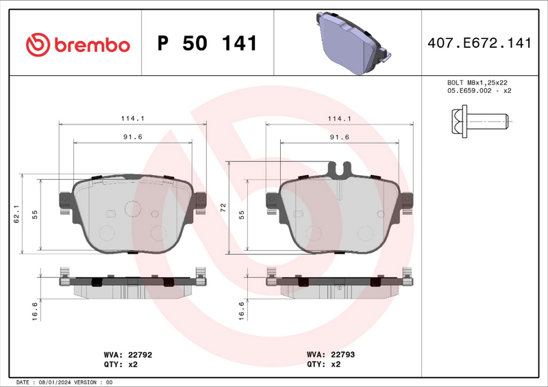 Brembo Brake Pad Set - P50141