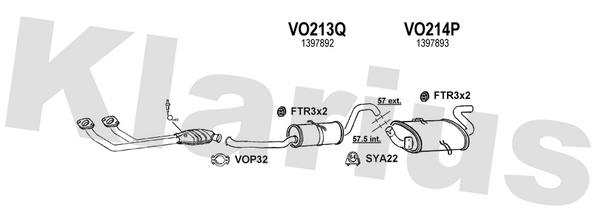 Klarius VO213Q - Box With Centre Pipe  - Fits Volvo 960 3.0