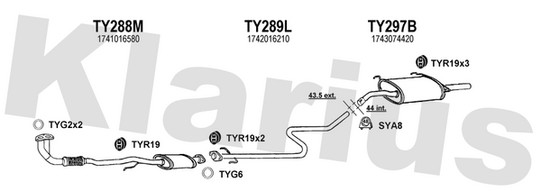 Klarius TY288M - Box With Front Pipe  - Fits Toyota Carina II,II 1.6