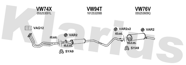 Klarius VW74X - Twin Front Pipe  - Fits Volkswagen Golf 1.6i