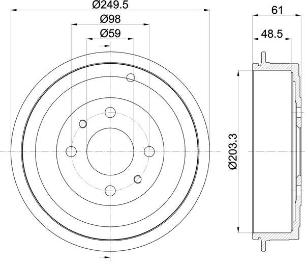 Mintex Brake Drum (Single) fits -Alfa Romeo Fiat MBD051 (also fits other vehicles)