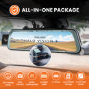 Road Angel Halo Vision 3 4K – 2160p & 1080p Front & Rear Anti-Glare Mirror Dash Cam with integrated 10 inch LCD touchscreen with 64GB SD Card & Hardwiring Kit Bundle
