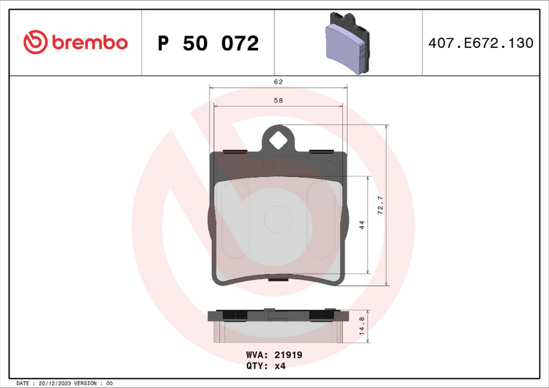 Brembo Brake Pad Set - P50072