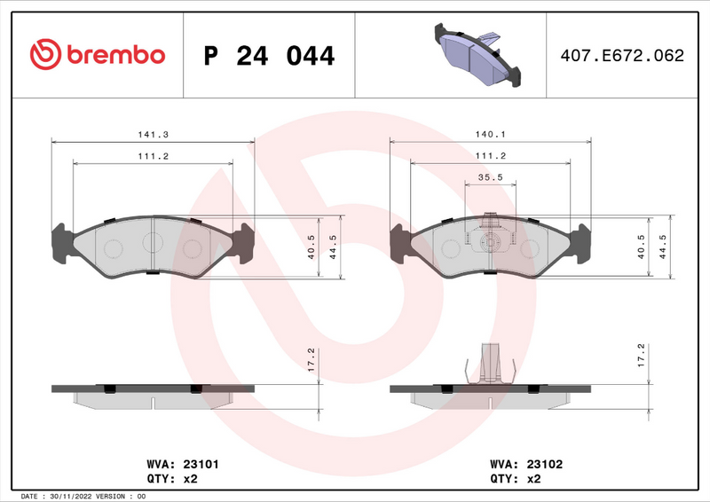 Brembo Brake Pad Set - P24044