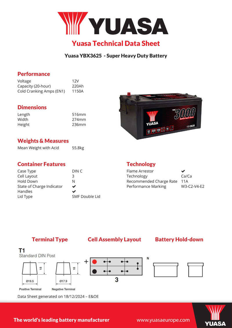 Yuasa YBX3625 Super Heavy Duty Battery - 3625