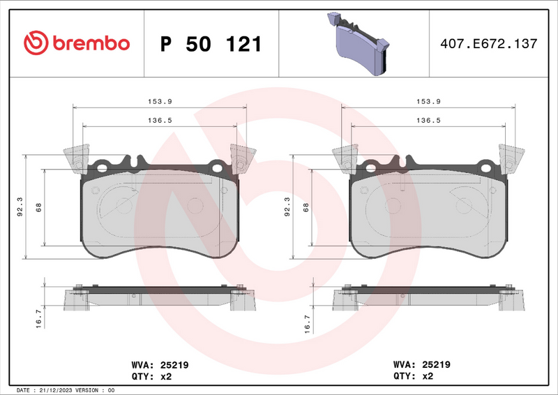 Brembo Brake Pad Set - P50121