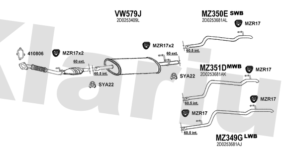 Klarius VW579J - Box With Centre Pipe  - Fits Volkswagen LT 2.5TDi