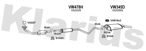 Klarius VW478H - Box With Centre Pipe  - Fits Volkswagen Golf 1.8