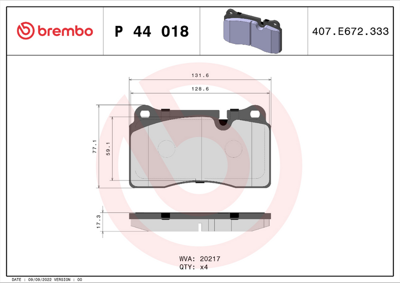 Brembo Brake Pad Set - P44018
