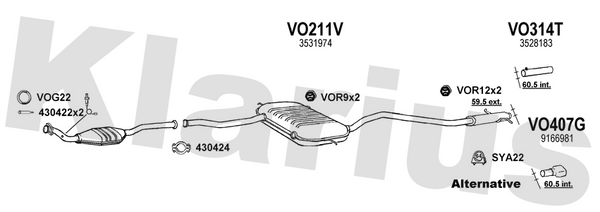Klarius VO211V - Box With Tail Pipe  - Fits Volvo 850 2.0i,2.5i