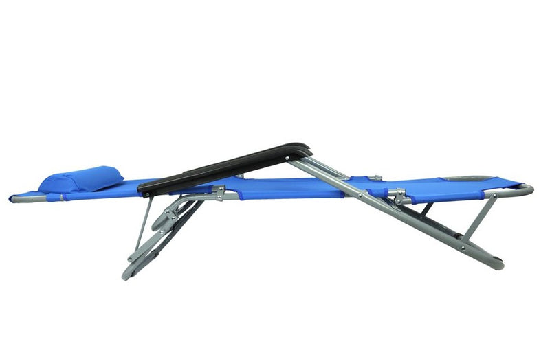 EasiRecline Sun Lounger Pair Fabric Blue Outdoor Garden Chair  - LW674