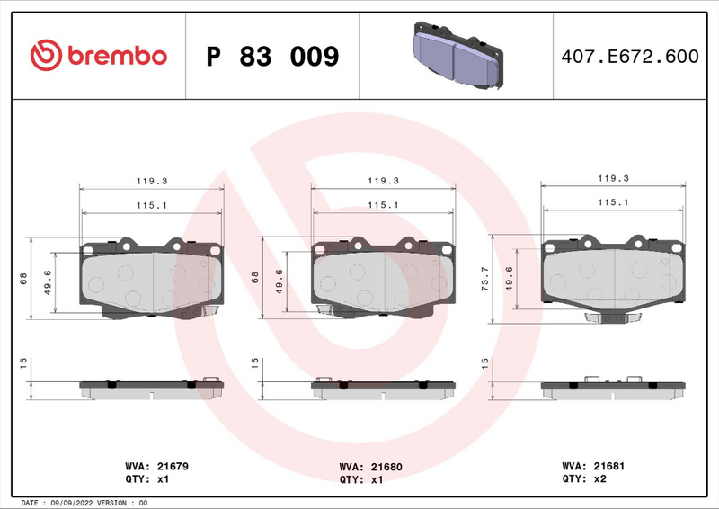 Brembo Brake Pad Set - P83009