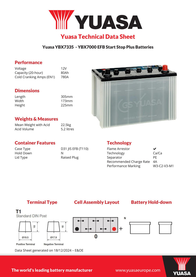 Yuasa Efb Battery - YBX7335