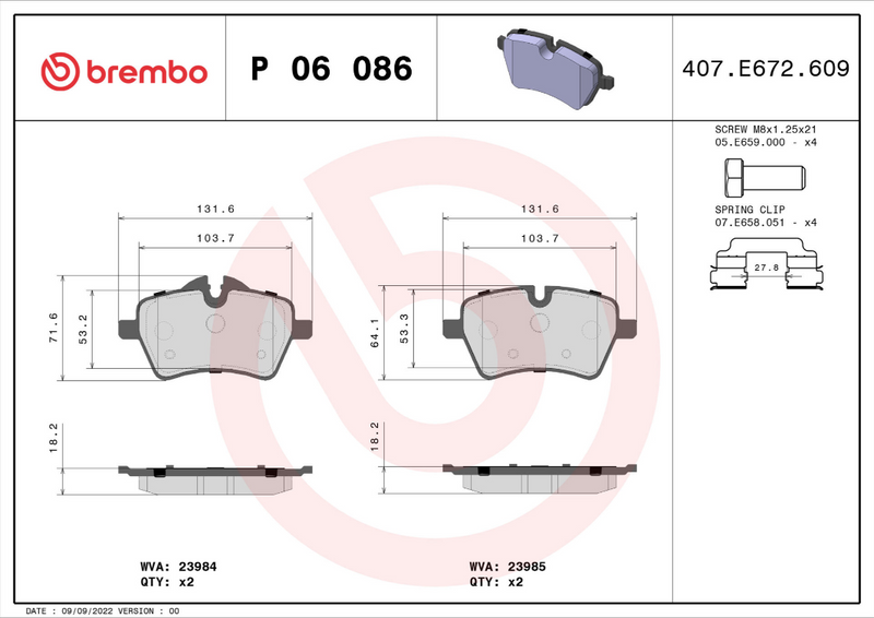 Brembo Brake Pad Set - P06086
