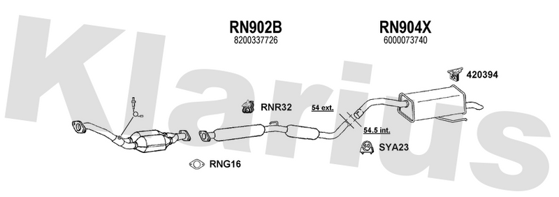 Klarius RN902B - Box With Centre Pipe  - Fits Renault Clio 2.0i