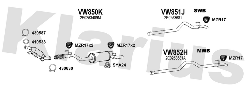 Klarius VW850K - Box With Centre Pipe  - Fits Volkswagen Crafter 30 2.5TDi
