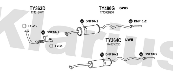 Klarius TY363D - Front Pipe  - Fits Toyota Hi-Ace 2.4D