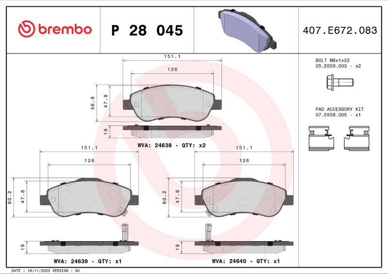 Brembo Brake Pad Set - P28045