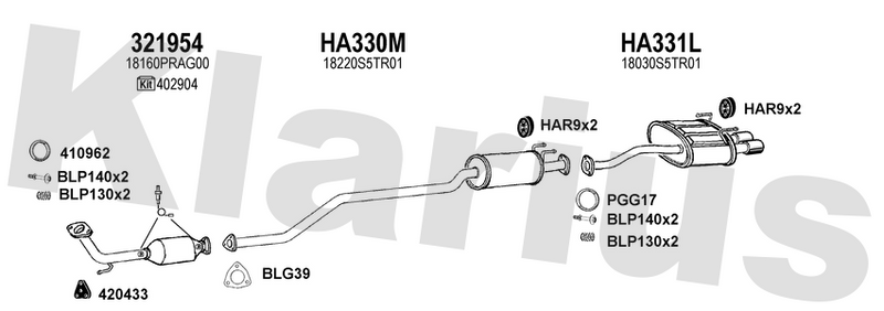 Klarius 321954 - Catalyst Type Approved Withpip  - Fits Honda Civic 2.0i
