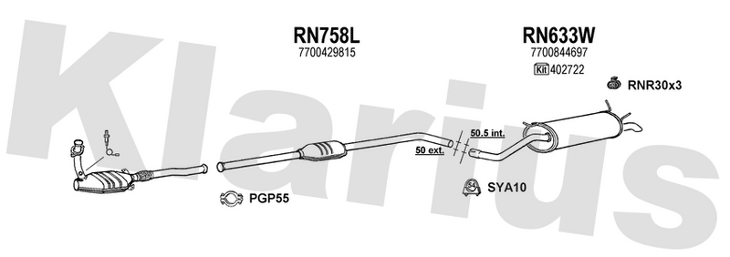 Klarius RN758L - Box With Centre Pipe  - Fits Renault Megane I 1.4e