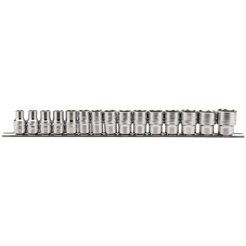 Metric Socket on a Metal Rail, 1/2" Sq Dr (15 Piece)