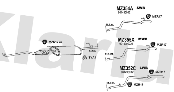 Klarius MZ355X - Tail Pipe  - Fits Mercedes Sprinter 2.3D