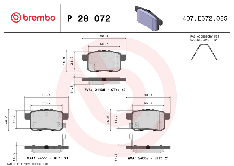 Brembo Brake Pad Set - P28072