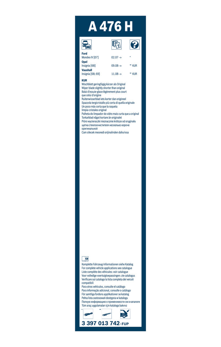 Bosch Rear Wiper Blade - 475mm - A476H
