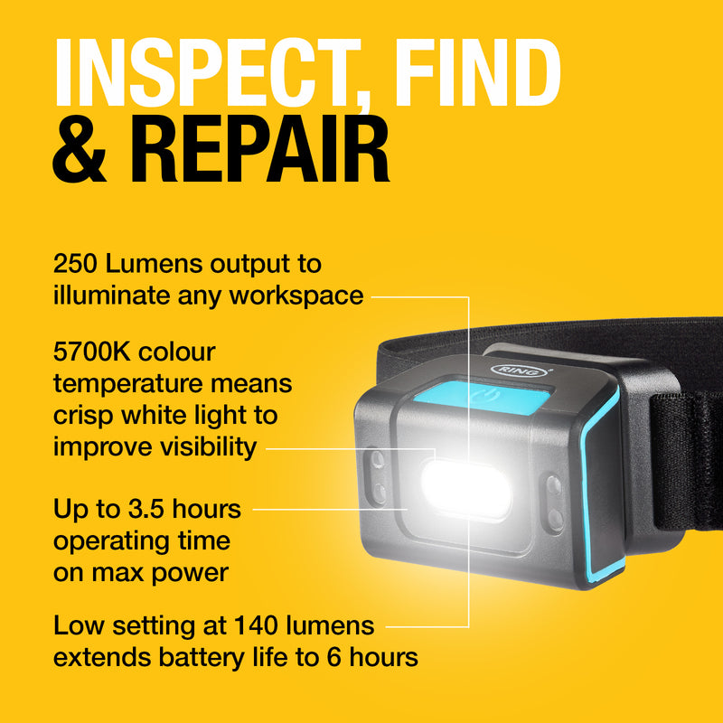 Ring Magflex Dna Headtorch 250 Lumens Rechargeable - RIL6400