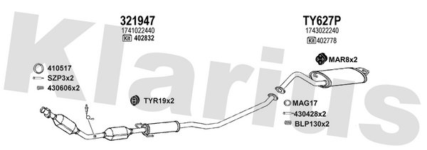 Klarius 321947 - Catalyst Type Approved Withpip  - Fits Toyota Corolla 1.4i