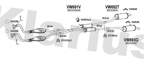 Klarius VW691V - Box With Centre Pipe  - Fits Volkswagen Passat 2.8i
