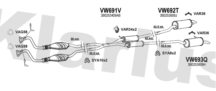 Klarius VW691V - Box With Centre Pipe  - Fits Volkswagen Passat 2.8i