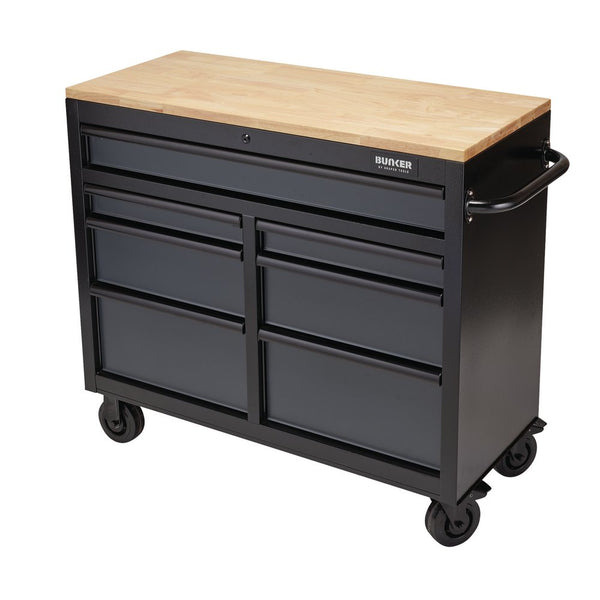 BUNKER Workbench Roller Tool Cabinet, 7 Drawer, 41", Grey
