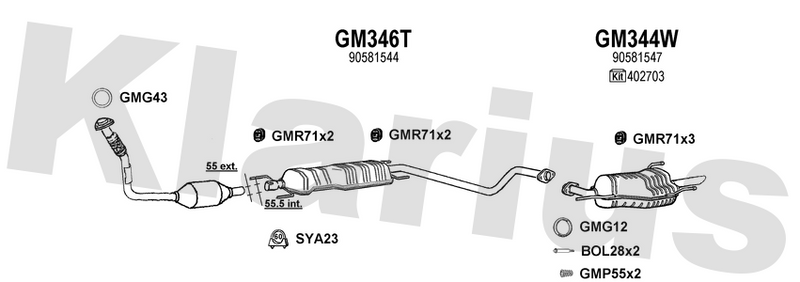 Klarius GM346T - Box With Centre Pipe  - Fits Opel Zafira 2.0Di